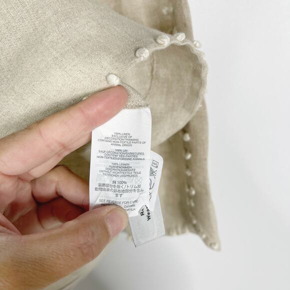 J Crew Womens Size 2 Cream White Embroidered Linen Top with Pom Poms Crew Neck - Picture 9 of 12